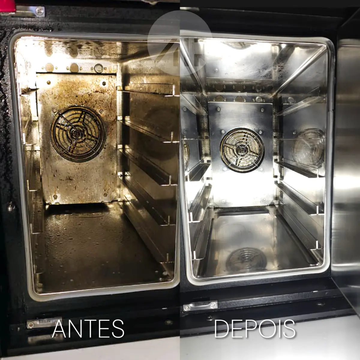 Limpeza técnica de forno da galley antes e depois