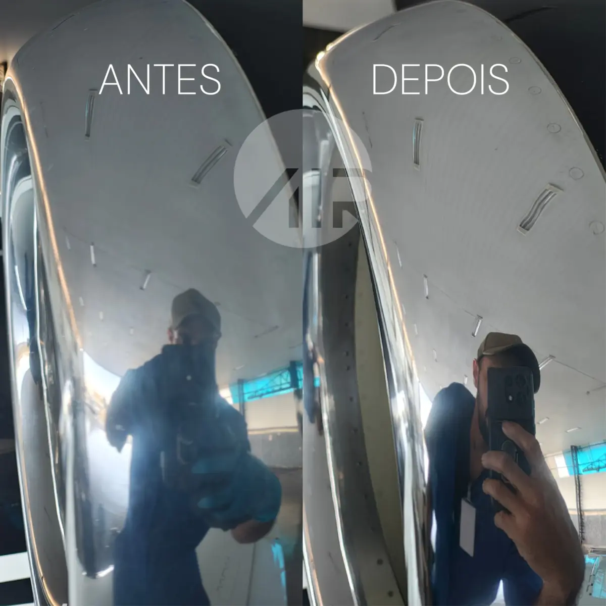 Polimento de peça metálica antes e depois