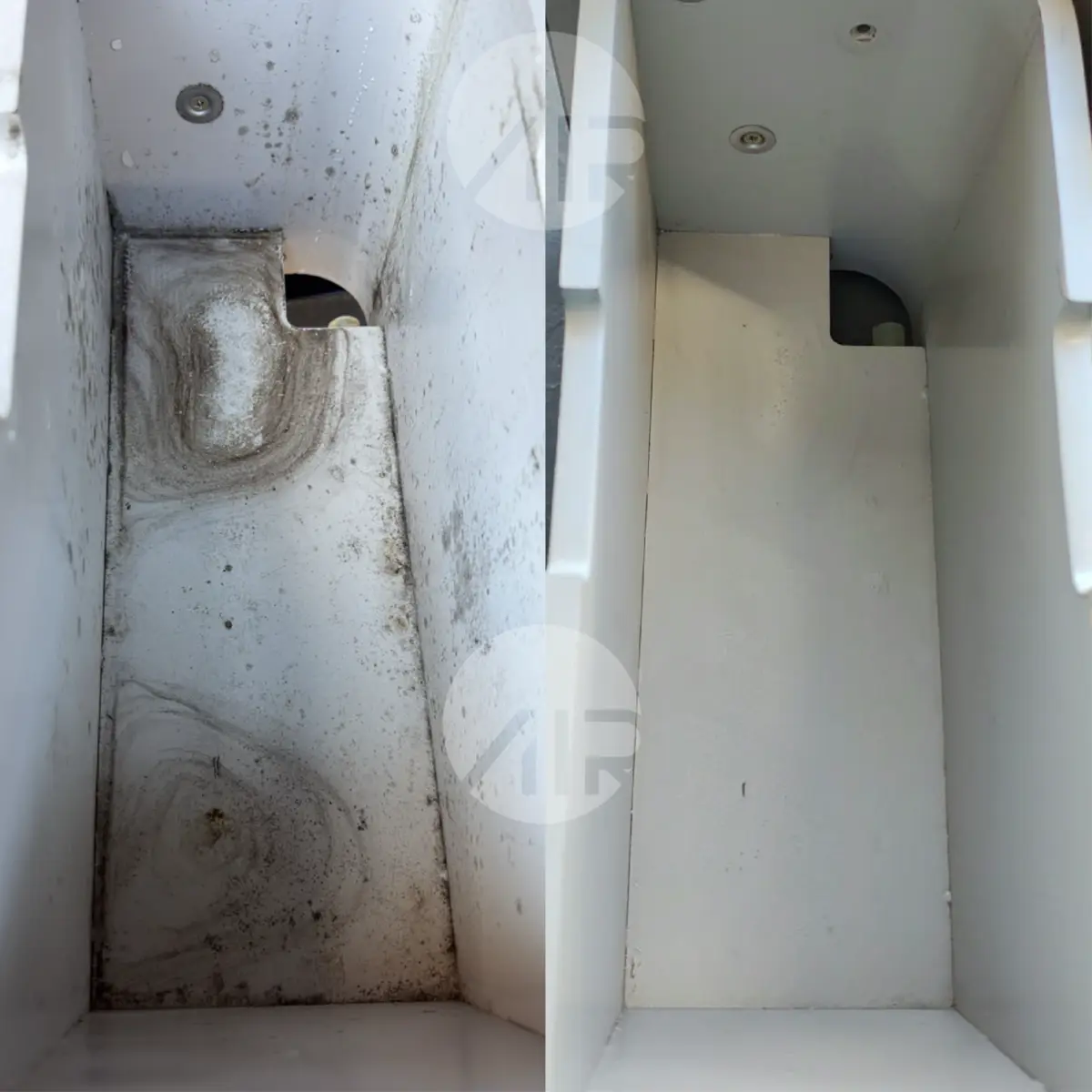 Compartimento interno de aeronave antes e depois da higienização